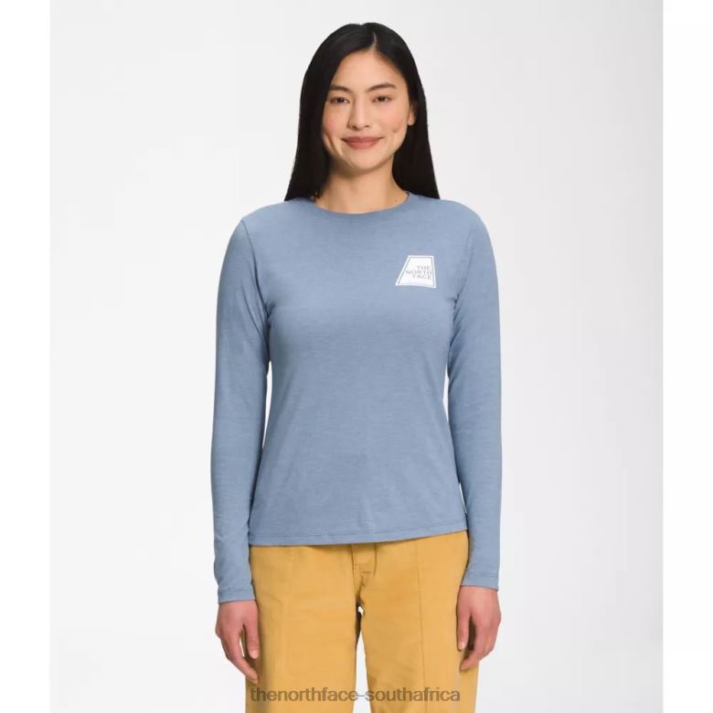 Women Long Sleeve Tri Blend Logo Marks Tee TX0865539 Folk Blue The North Face