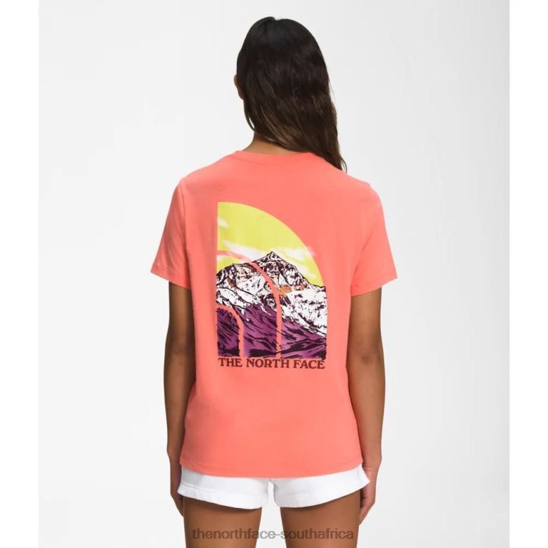 Women Short Sleeve Graphic Injection Tee TX0865504 Coral Sunrise The North Face