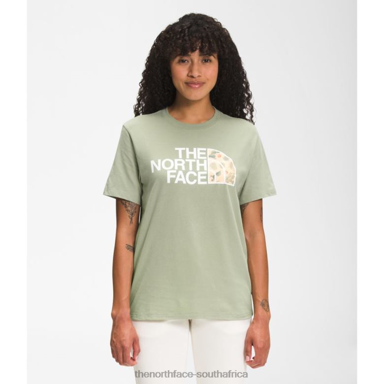 Women Short Sleeve Half Dome Cotton Tee TX0863459 Tea Green The North Face